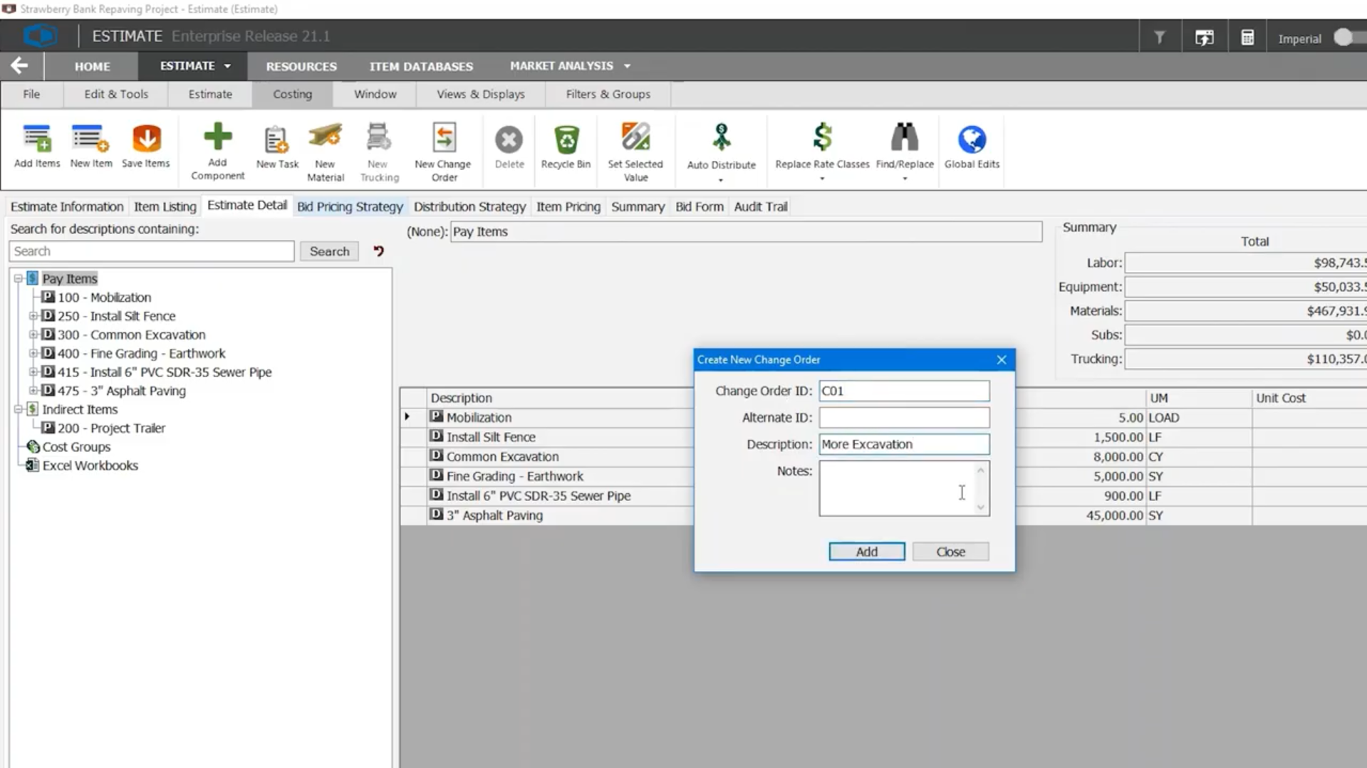 screenshot of B2W Estimate